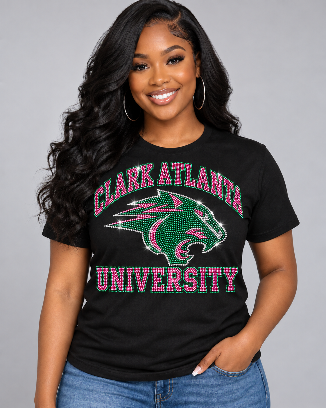 Clark Atlanta Rhinestone Tee & Sweatshirt PINK & GREEN