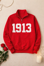 Load image into Gallery viewer, Delta Sigma Theta 1913 Quarter Zip Sweatshirt DST Founding Year Pullover Sorority Apparel Delta Sorority Gift Shirt