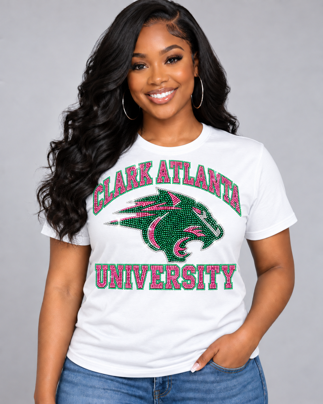 Clark Atlanta Rhinestone Tee & Sweatshirt PINK & GREEN