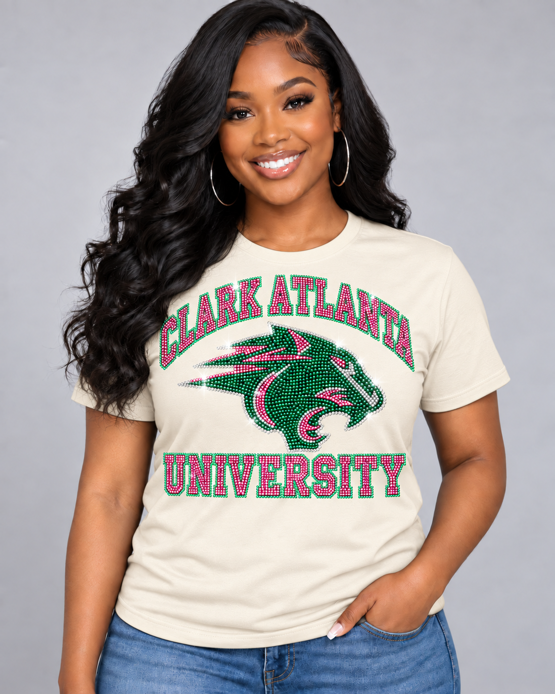 Clark Atlanta Rhinestone Tee & Sweatshirt PINK & GREEN