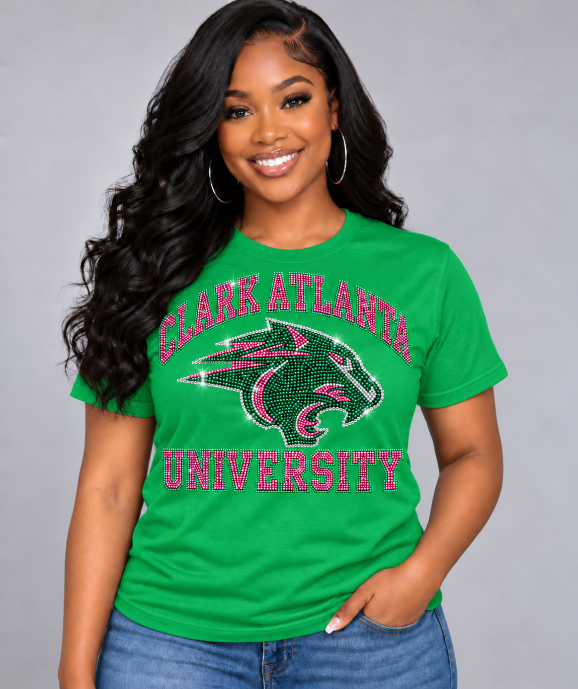 Clark Atlanta Rhinestone Tee & Sweatshirt PINK & GREEN