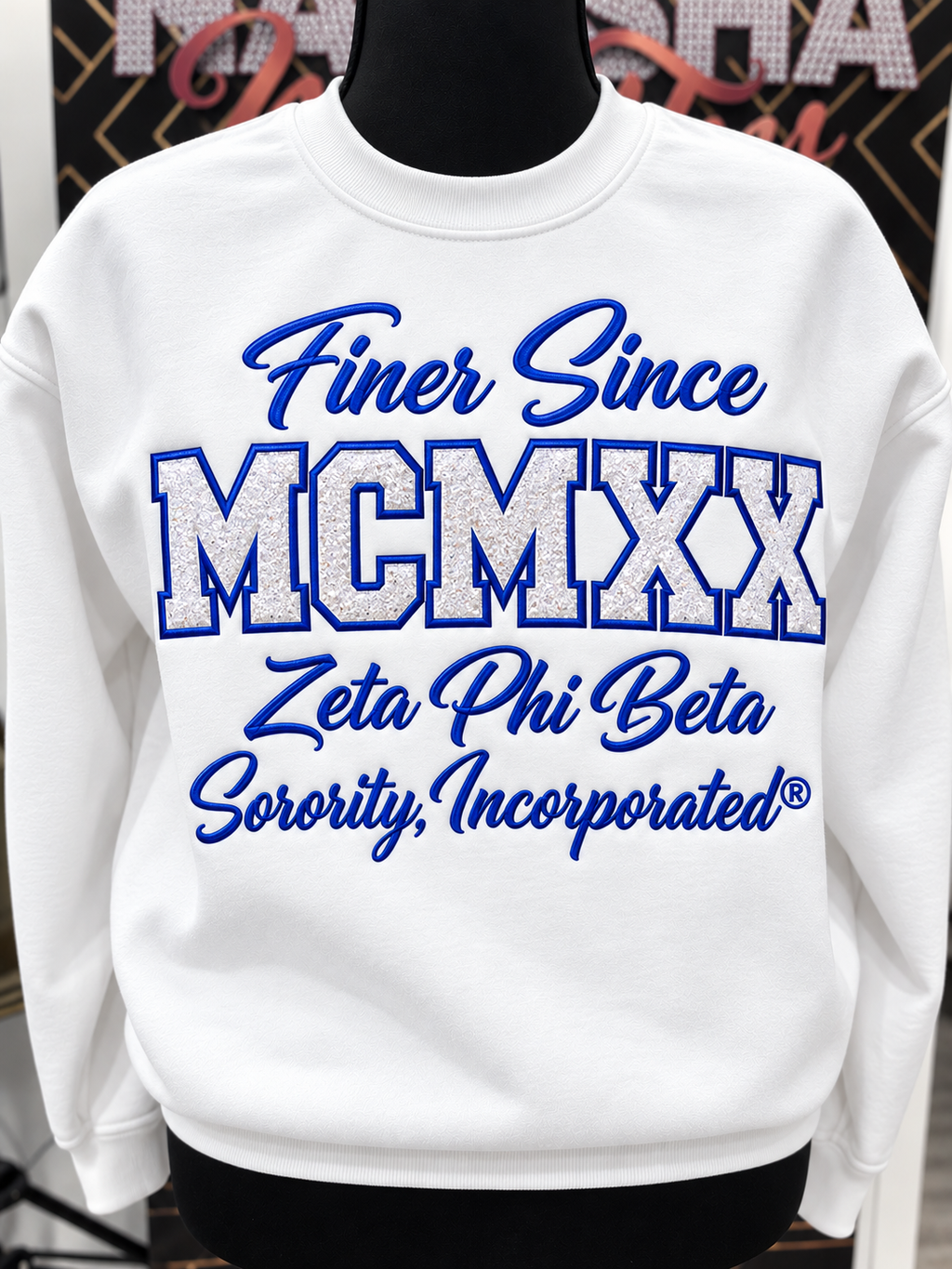 MCMXX - Zeta Phi Beta Embroidered Glitter Sweatshirt