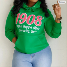 Load image into Gallery viewer, Alpha Kappa Alpha, AKA, 1908, Pretty Girl Chenille Patch and Embroidered Hoodie