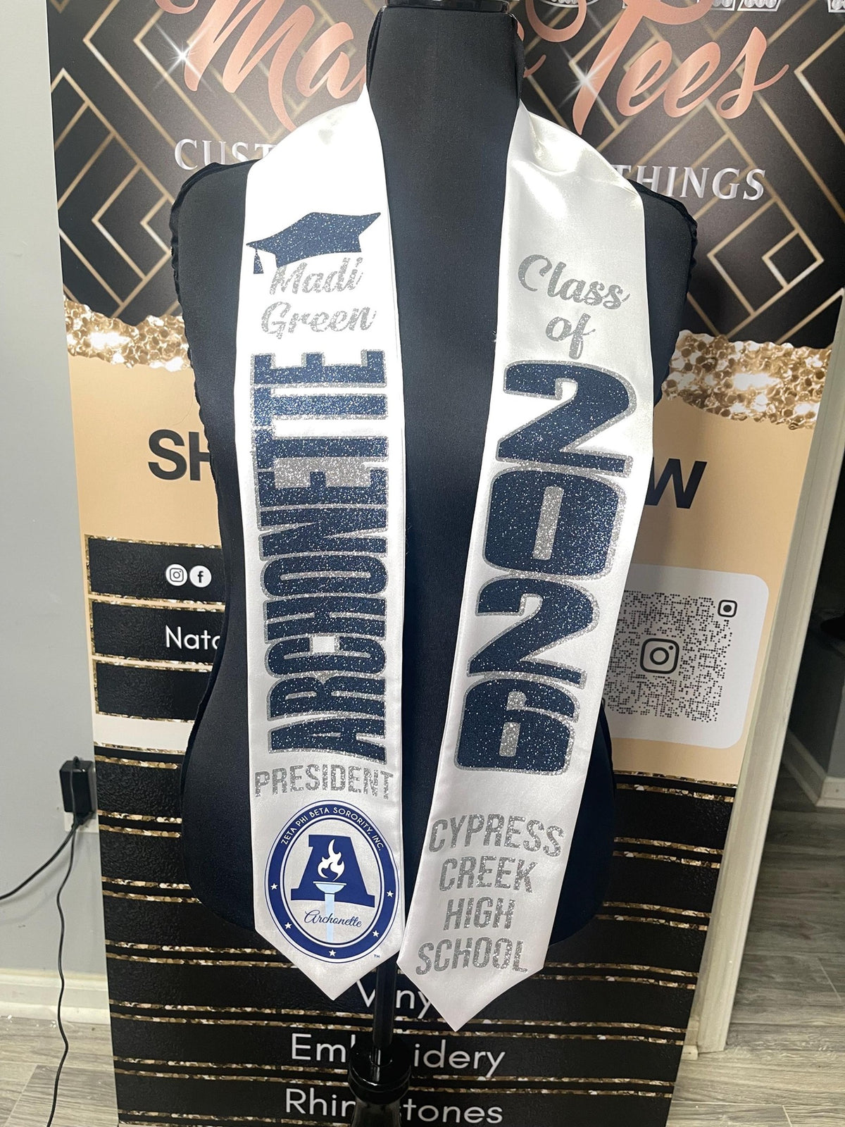 Custom Archonette Graduation Stole Zeta Affiliate Zeta Youth