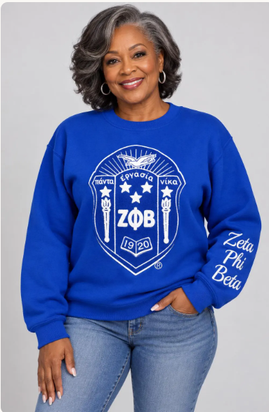 Zeta Phi Beta Shield Sweatshirt Royal Blue Sorority Crewneck, Finer Womanhood Apparel, Zeta Founders Day Gift
