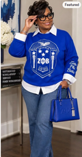 Zeta Phi Beta Shield Sweatshirt Royal Blue Sorority Crewneck, Finer Womanhood Apparel, Zeta Founders Day Gift