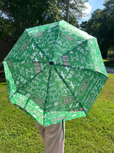 Load image into Gallery viewer, Pink and Green Sorority Umbrella Greek Paraphernalia Gift for Probate Crossing Chapter Gift