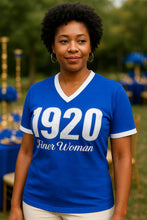 Load image into Gallery viewer, Zeta Phi Beta Embroidered V-Neck T-Shirt: Royal Blue Sorority Tee